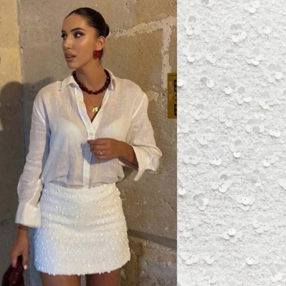 Zara Dresses & Skirts - Zara SEQUIN MINI SKIRT WHITE